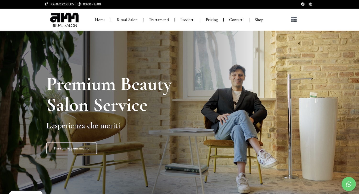 Realizzazione Siti Web E-Commerce 19 Screenshot del sito web di Alessandro Morlacco AM Ritual Salon, cliente di ALOUD Marketing, web design e advertising