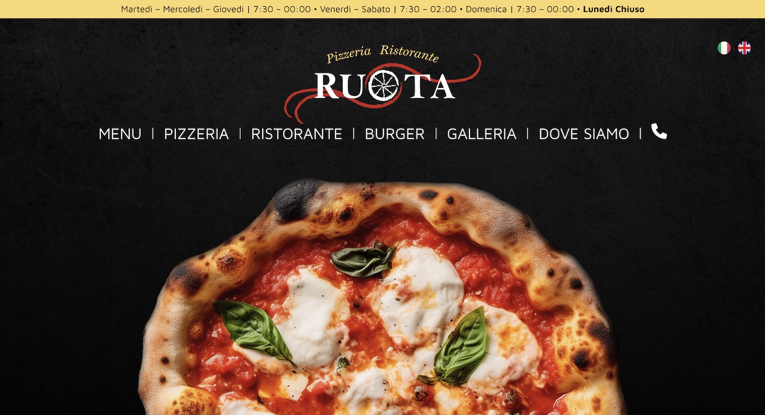 Realizzazione Siti Web E-Commerce 17 Screenshot del sito web di Pizzeria Ruota, cliente di ALOUD Marketing, web design e advertising